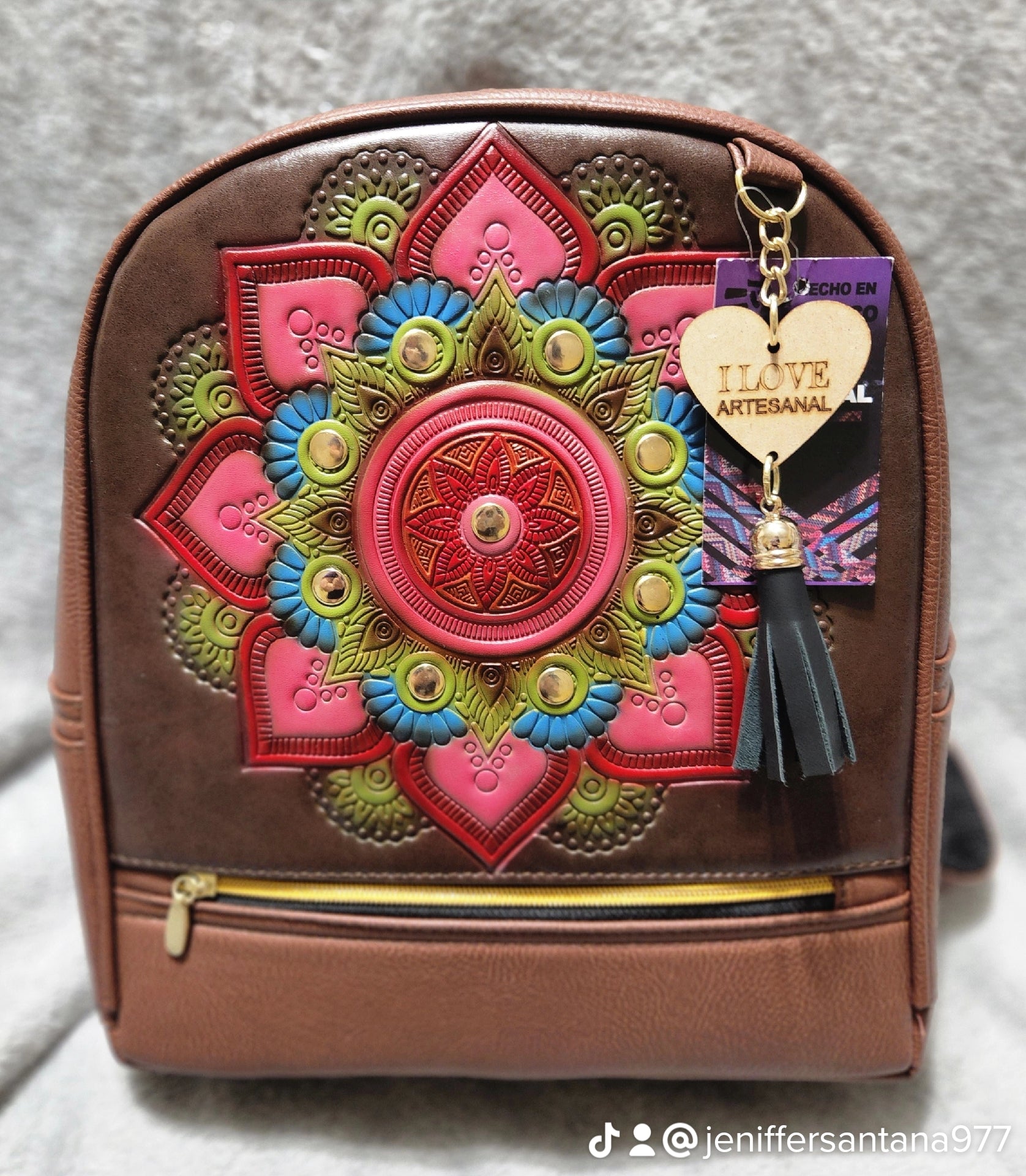 Backpack leather effect mandalas